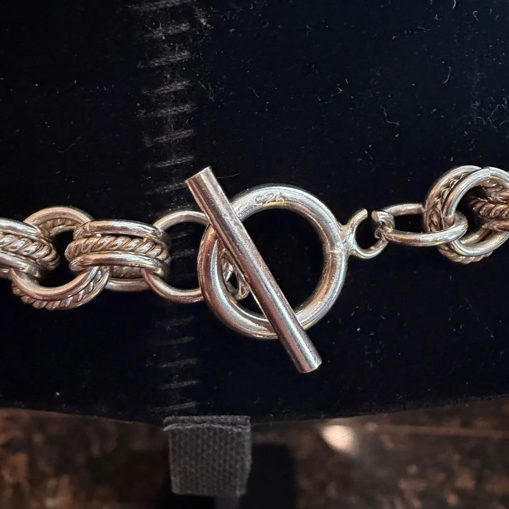 Sterling Silver 925 Triple Row Rolo Necklace Toggle Closure 16.25 Inches 70Grams - Picture 3 of 11